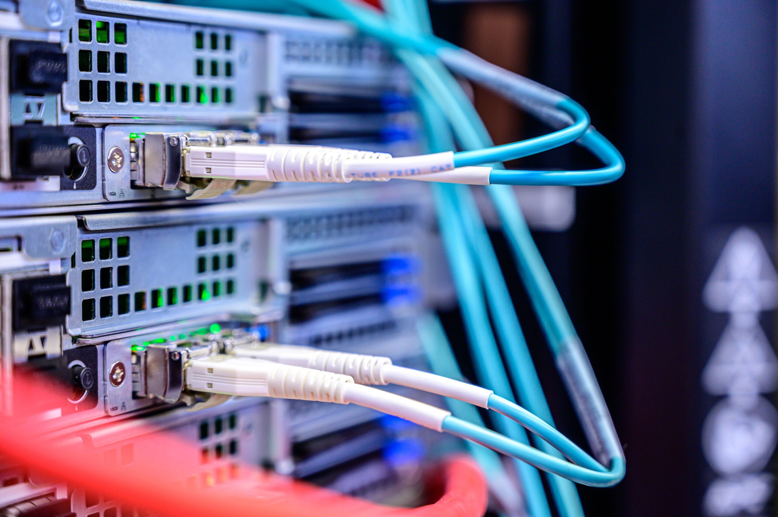 A close up of website hosting wires and cables